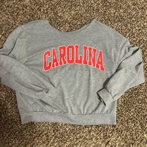 SHEIN Grey Sweatshirt with Red 'CAROLINA' Print